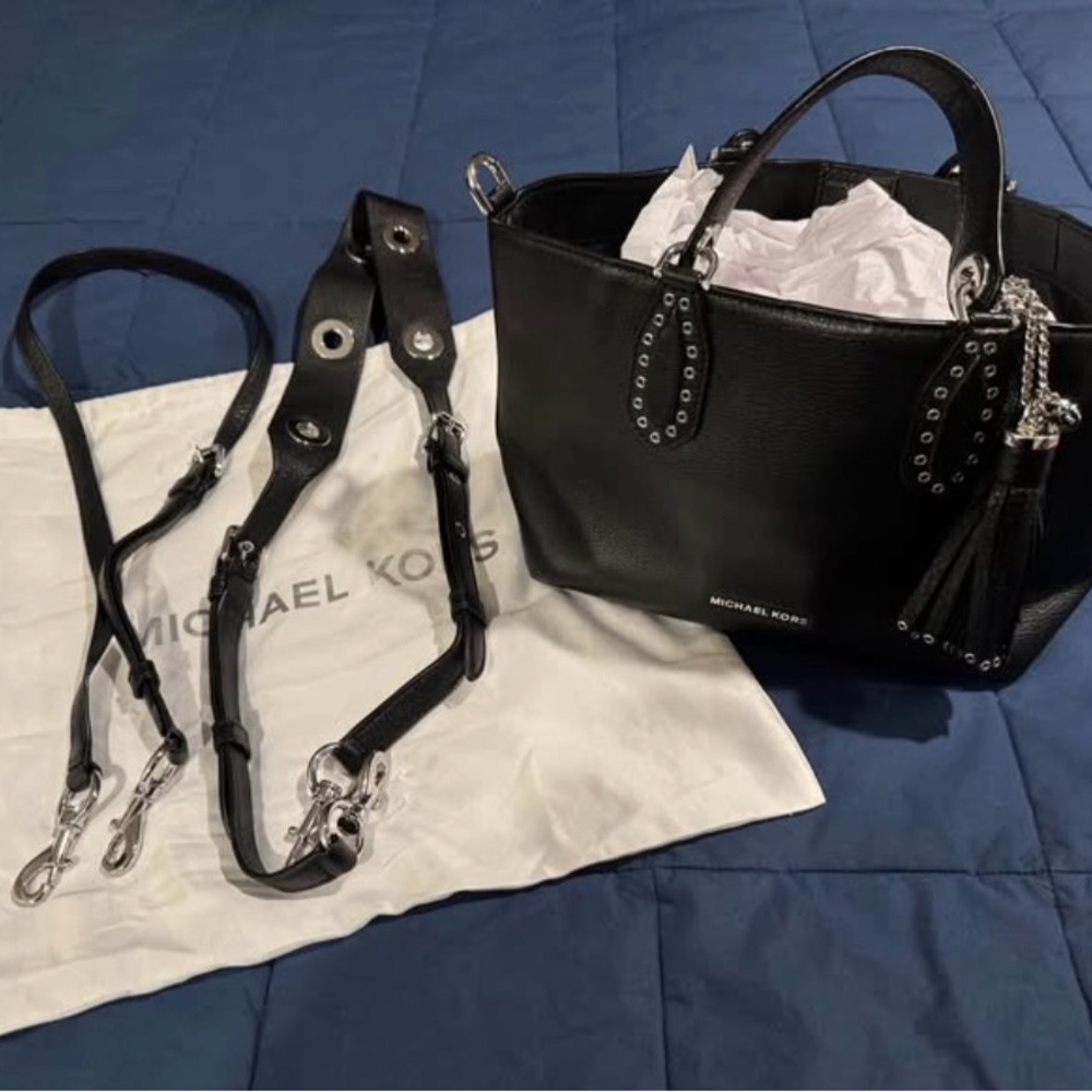 Michael Kors Black Shoulder Bag with Silver Accents
